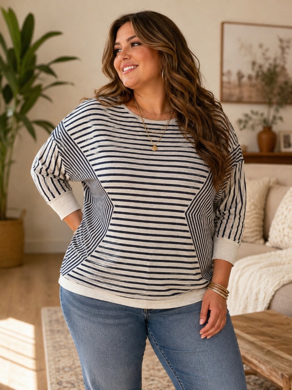 Jaclyn Smith Collection XXL Striped Dolman Sleeve Lightweight Sweater | Nautical